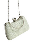 Belinda Beyaz Kristal Taş Kapama Clutch Abiye Portföy Çanta