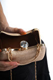 Belinda Gold Simli Kristal Taş Kapama Clutch Abiye Portföy Çanta