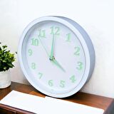 Fosforlu Gece Parlayan Beyaz Salon Mutfak Ofis Duvar Saati 22 cm Plastik B9