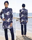 ESTİVA 23907 Lacivert Dijital Desenli Tam Boy Lycralı Tesettür Mayo