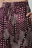 Kadın Bordo Renk Puantiye Desenli Bol Paça Beli Lastikli Pantolon