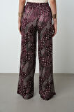 Kadın Bordo Renk Puantiye Desenli Bol Paça Beli Lastikli Pantolon