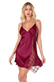 Bicomi Bordo Kısa Saten Gecelik