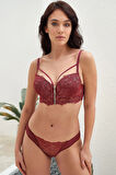Bicomi Balenli Destekli Dolgulu Yaka Detaylı Fermuarlı Dantelli Büstiyer Sütyen ve Slip Takım