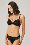 Bicomi Dantelli Sabahlık Balenli Destekli Dolgulu Taşlı Sütyen ve String 3lü Takım