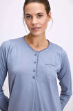 Bicomi Modal Uzun Kollu Düğmeli Gecelik