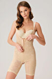 Bicomi Toparlayıcı Vücut İnceltici Dikişli Fermuarlı Uzun Paca Altı Açık Sıkı Badi Korse