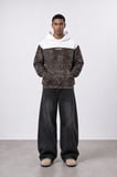 Erkek Not Básico Baskılı Yıkamalı Oversize Hoodie Kahve