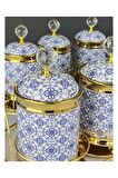 Lüx Porselen Blue Fas Gold Kristal Taşlı Baharat Takımı