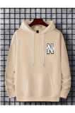Erkek Bej Oversize  New York Baskılı Sweatshirt