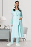 Mecit 5440 Turkuaz  Dantelli Sabahlıklı Lohusa Pijama Takımı