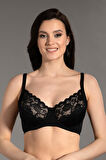 Kadın Siyah Dantelli Dolgusuz D Cup Sütyen