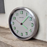 Fosforlu 3D Kabartma Rakam Metal Çerçeveli Duvar Saati Çap 30 cm