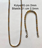 Gold&Gümüş Mixli 1.sınıf Örme Çelik Unisex Kolye Ve Bileklik Set