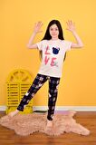 kız çocuk kısa kollu pijama takımı love bear somon