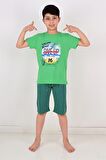 erkek çocuk kapri pijama takımı moment yeşil