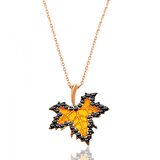 925 Ayar Gümüş Taşlı Mine İşçilikli Sonbahar Çınar Yaprağı Kolye
