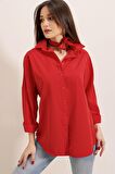Saygı Giyim Oversize Uzun Basic Gömlek Kırmızı