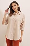 Saygı Giyim Oversize Uzun Basic Gömlek Taş