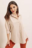 Saygı Giyim Oversize Uzun Basic Gömlek Taş