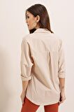 Saygı Giyim Oversize Uzun Basic Gömlek Taş