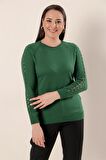 Kol Detaylı Büyük Beden Akrilik Kazak Yeşil