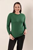 Kol Detaylı Büyük Beden Akrilik Kazak Yeşil