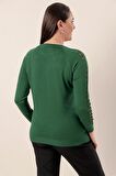 Kol Detaylı Büyük Beden Akrilik Kazak Yeşil