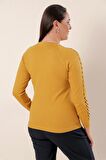 Kol Detaylı Büyük Beden Akrilik Kazak Hardal