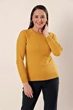 Kol Detaylı Büyük Beden Akrilik Kazak Hardal