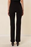 Yüksek Bel Örme Krep Çımalı Palazzo Pantolon Siyah