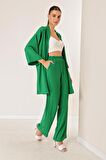 Bürümcük Pantolonu Cepli Kimono Takım Yeşil