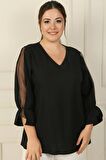V Yaka Yarı Organze Krep B.B. Bluz