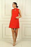 Kadın Pencere Detaylı Kolsuz Kısa Elbise