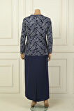 Yakası Boncuk Nakışlı Uzun Elbise Boncuk Pul Nakışlı Ceket Astarlı Büyük Beden 2'li Takım
