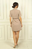 Önü Düğmeli Kısa Kol Kemerli A Pile Elbise