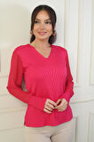 Kadın Kolları Şifon V Yaka Kazak