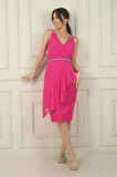 Kadın Çift İp Askılı Üstü Şifon Kemerli Kısa Krep Elbise