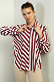 Kadın Asimetrik Çizgili Desen Uzun Kol Gömlek