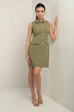 Kadın Çift Cepli Düğme Detaylı Kolsuz Kısa Elbise