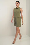 Kadın Çift Cepli Düğme Detaylı Kolsuz Kısa Elbise