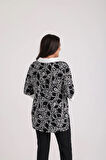 Kadın Patlı Yakalı Etnik Desen Büyük Beden Bluz