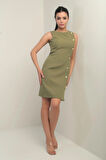 Kadın Kendinden Telalı Yan Düğmeli Kısa Elbise