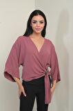 Kadın Kruvaze Yaka Kısa Ayrobin Bluz