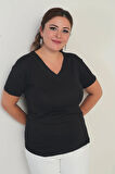 Kadın V Yaka Likralı Büyük Beden Bluz