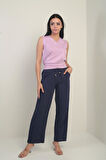 Kadın Müslin Palazzo Beli Lastikli Cepli Pantolon