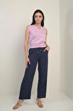 Kadın Müslin Palazzo Beli Lastikli Cepli Pantolon