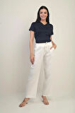 Kadın Müslin Palazzo Beli Lastikli Cepli Pantolon