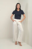 Kadın Müslin Palazzo Beli Lastikli Cepli Pantolon