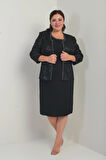 Kadın Kolsuz Astarlı Elbise Pul İşlemeli Ceket Taş Detaylı Büyük Beden 2'li Takım